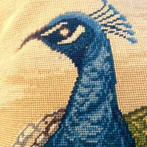 Vintage Needlepoint Peacock Pillow.